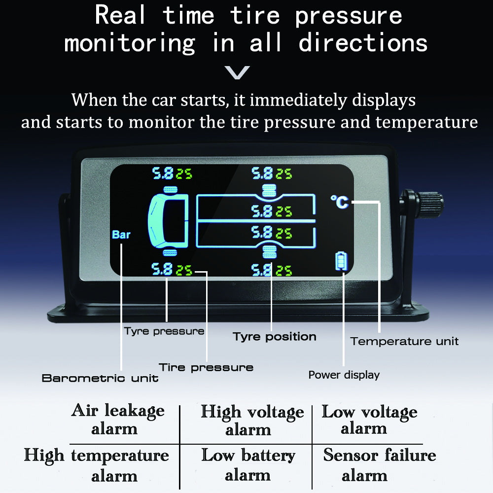 Solar Tire Pressure Monitoring System for RV - Tire Pressure Monitoring System with 6 External Sensor(0-216 PSI), RV TPMS, LCD Display, Sleep Mode, Real-time Monitor Pressure, Solar Power
