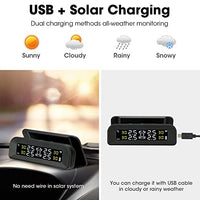 Thumbnail for Tire Pressure Monitoring System Wireless Solar TPMS, Tire Pressure Monitor Installed on Windowshield with 4 External Sensors Real-time Display Temperature Pressure 22-87 PSI for Car RV SUV MPV Sedan