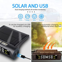Thumbnail for Tire Pressure Monitoring Systems TPMS 6 Alarm Modes Wireless Solar Power and USB Charge with 4 External Sensors Real Time Pressure and Temperature Alarm Auto Safety Monitor for Truck Rv Trailer Car