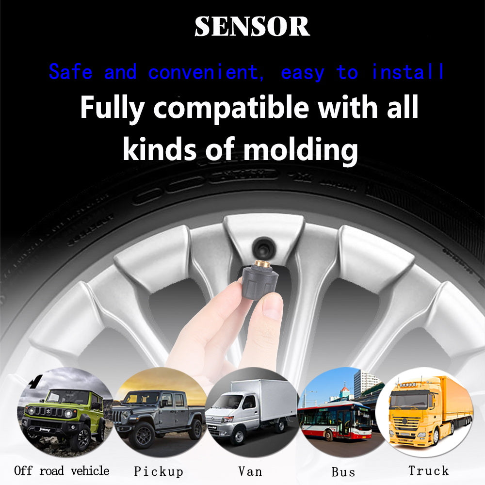 Heavy duty truck tire pressure detection system 2 wheel monitoring, color screen display automatic alarm function, 2 years battery life, suitable for RV, trailer, RV, truck, host solar automatic charging (0-9Bar/0-130PSI)(0-15Bar/0-216PSI)